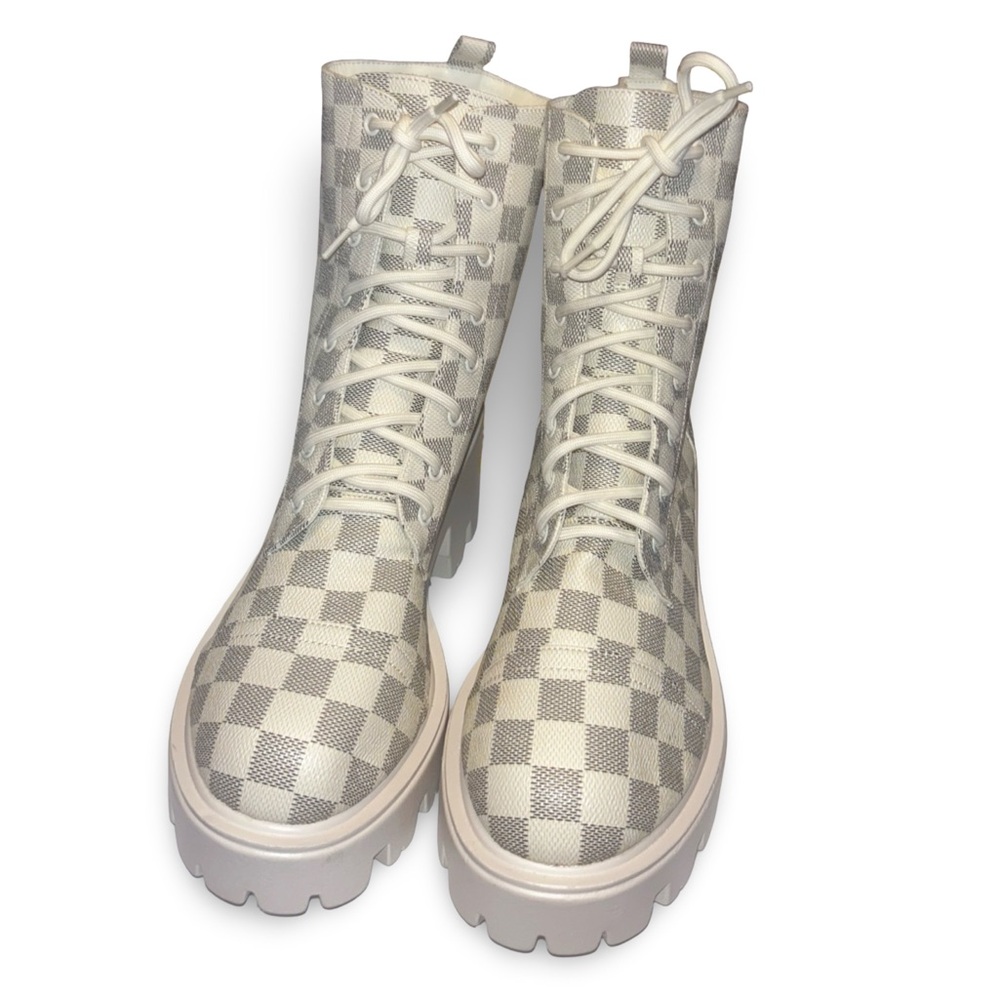 Womens MDT Checkered Lace Up Block Heel Boots Size 10 - Picture 5 of 8